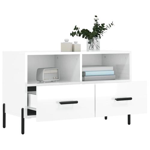 Tv-bord 80x36x50 cm konstrueret træ hvid højglans