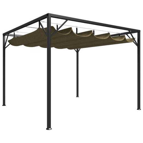 Havepavillon med tilbagetrækkeligt tag 3x3 m 180 g/m² gråbrun
