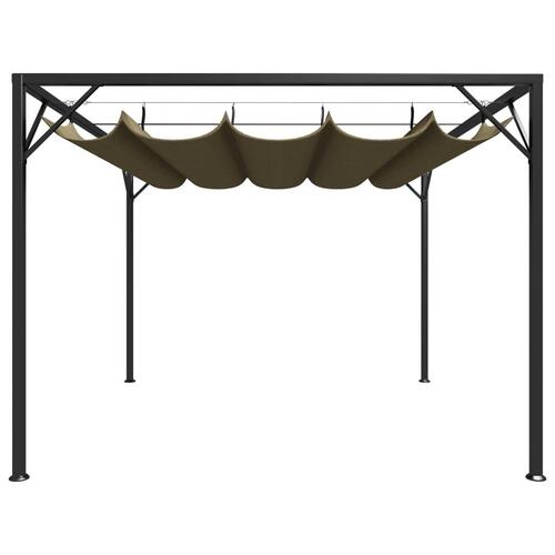 Havepavillon med tilbagetrækkeligt tag 3x3 m 180 g/m² gråbrun
