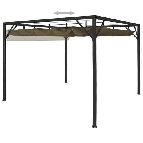 Havepavillon med tilbagetrækkeligt tag 3x3 m 180 g/m² gråbrun