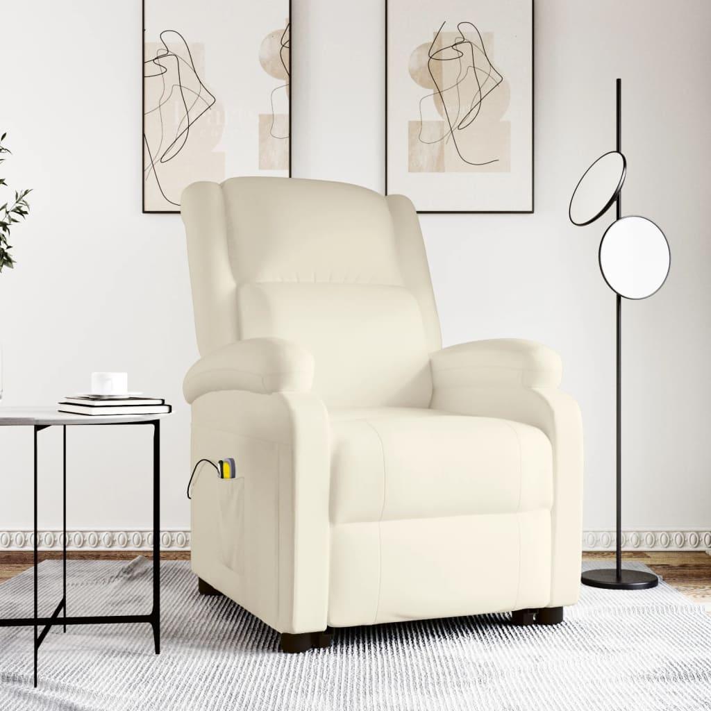 Massagestol med løftefunktion kunstlæder cremefarvet