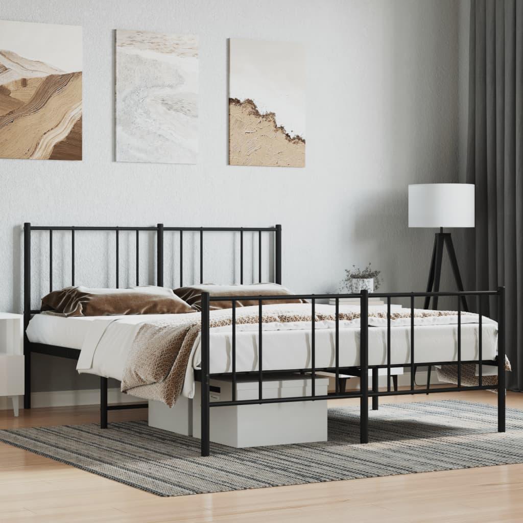 Sengeramme med sengegavl og fodgærde 120x190 cm metal sort billede