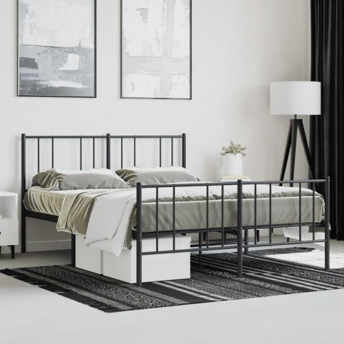 Sengeramme med sengegavl og fodgærde 120×190 cm - metal, sort