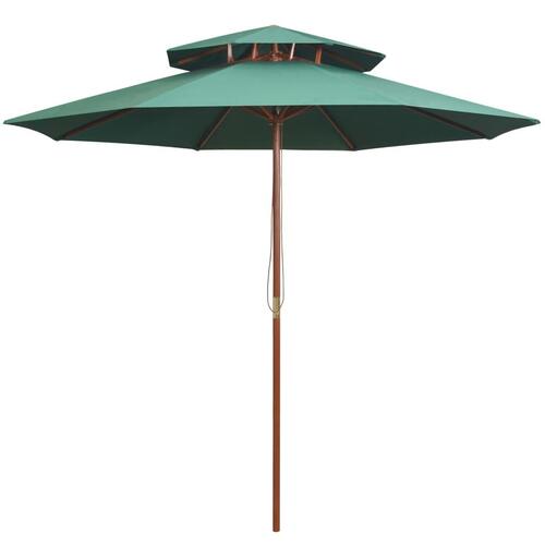 Dobbeltdækkerparasol 270 x 270 cm træstang grøn