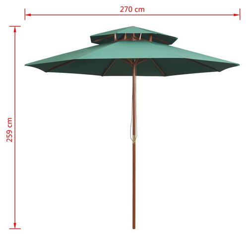 Dobbeltdækkerparasol 270 x 270 cm træstang grøn