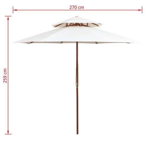 Dobbeltdækkerparasol 270 x 270 cm træstang cremehvid