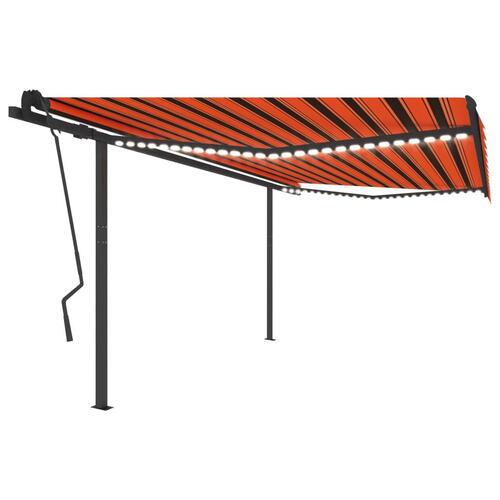 Markise m. LED-lys 4,5x3,5 m manuel betjening orange og brun