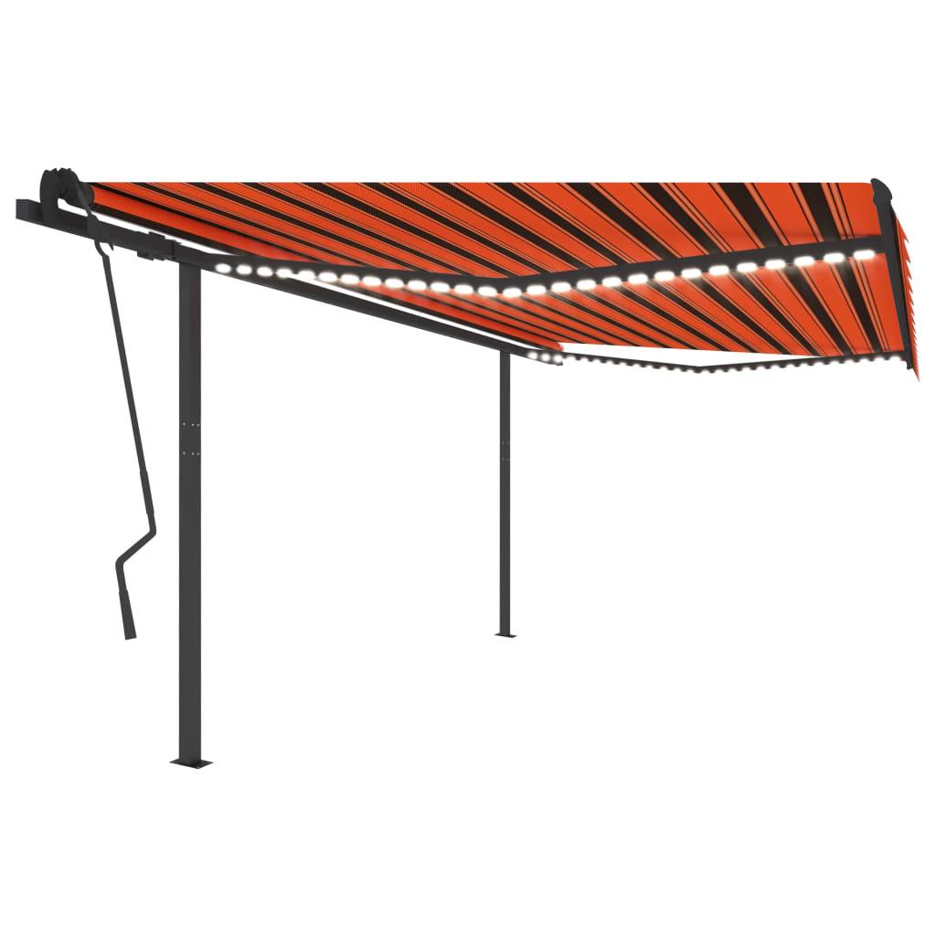 Markise m. LED-lys 4,5x3,5 m manuel betjening orange og brun