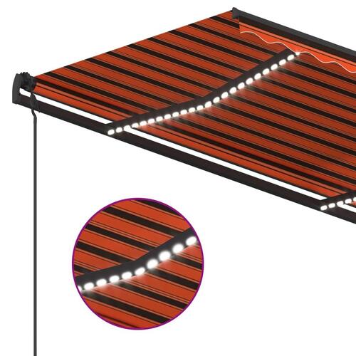 Markise m. LED-lys 4,5x3,5 m manuel betjening orange og brun