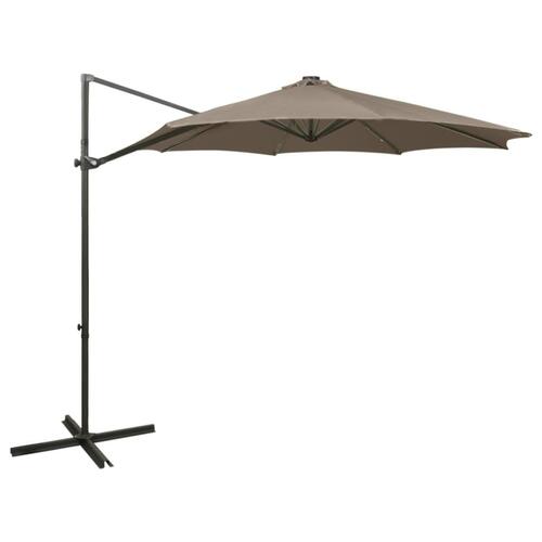 Hængeparasol med stang og LED-lys 300 cm gråbrun