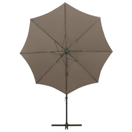 Hængeparasol med stang og LED-lys 300 cm gråbrun