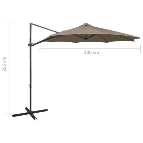 Hængeparasol med stang og LED-lys 300 cm gråbrun
