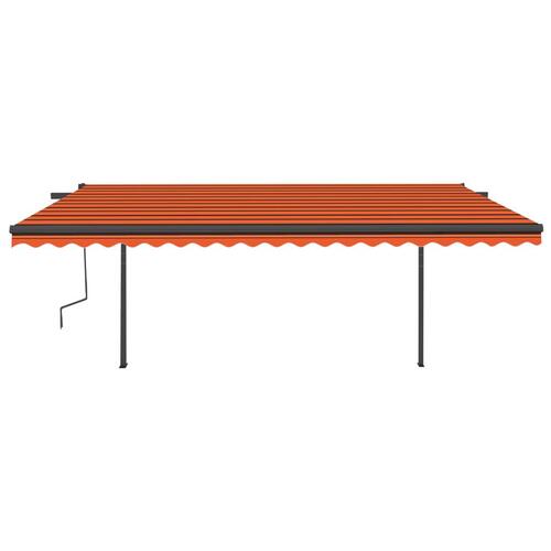 Markise med stolper 5x3,5 m manuel betjening orange og brun