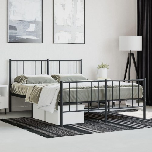 Sengeramme i metal med fodgærde 160x200 cm - sort
