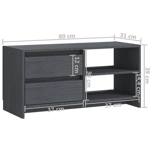 Tv-bord 80x31x39 cm massivt fyrretræ grå