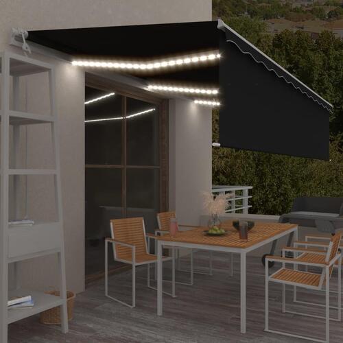 Markise m. rullegardin+LED+vindsensor 6x3 m auto antracitgrå