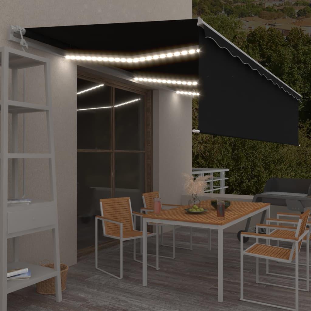 Markise m. rullegardin+LED+vindsensor 6x3 m auto antracitgrå