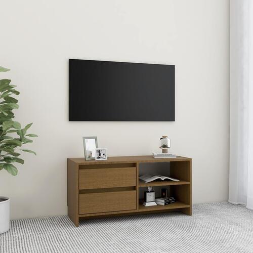 Tv-skab 80x31x39 cm massivt grantræ honningbrun