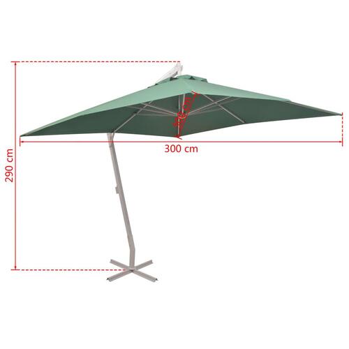 Hængeparasol 300x300 cm aluminiumsstang grøn