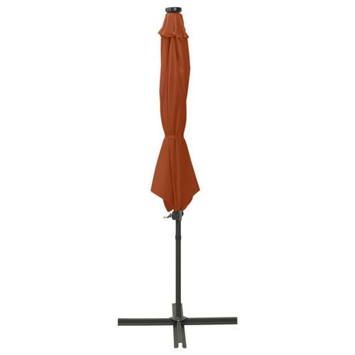 Hængeparasol med stang + LED-lys 300 cm terracotta