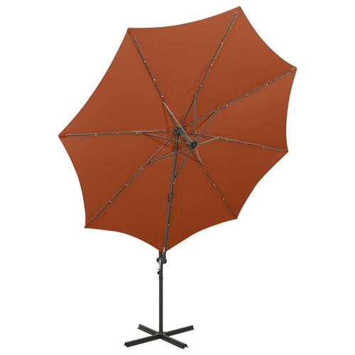 Hængeparasol med stang + LED-lys 300 cm terracotta