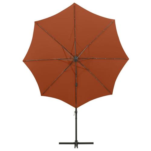 Hængeparasol med stang + LED-lys 300 cm terracotta