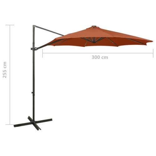 Hængeparasol med stang + LED-lys 300 cm terracotta