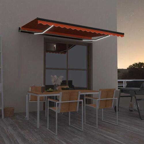 Markise m. LED-lys 400x350 cm manuel betjening orange og brun