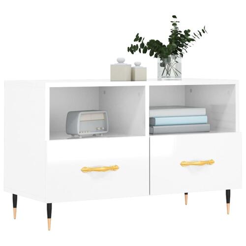 Tv-bord 80x36x50 cm konstrueret træ hvid højglans