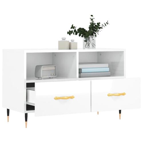 Tv-bord 80x36x50 cm konstrueret træ hvid højglans