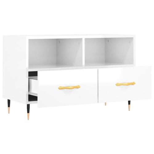 Tv-bord 80x36x50 cm konstrueret træ hvid højglans