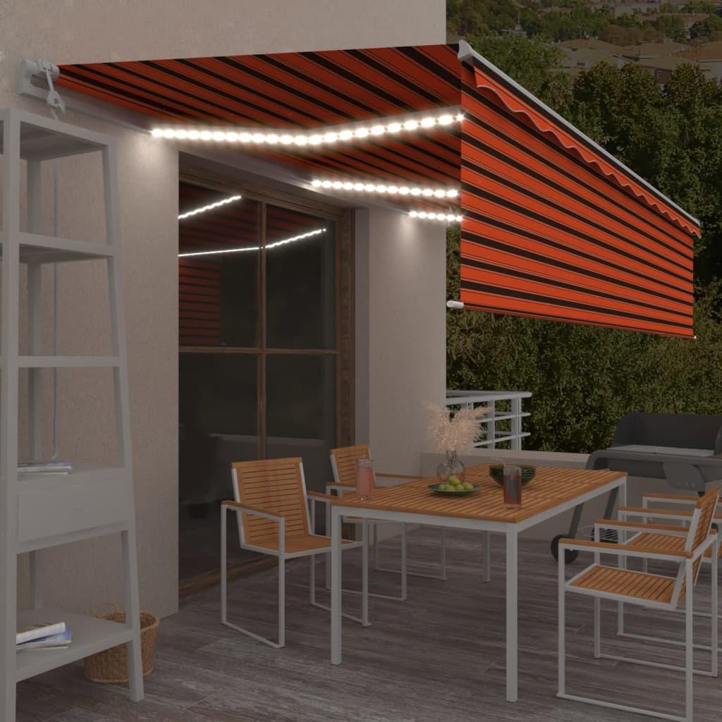 Markise m. rullegardin+LED+vindsensor 6x3 m auto orange/brun