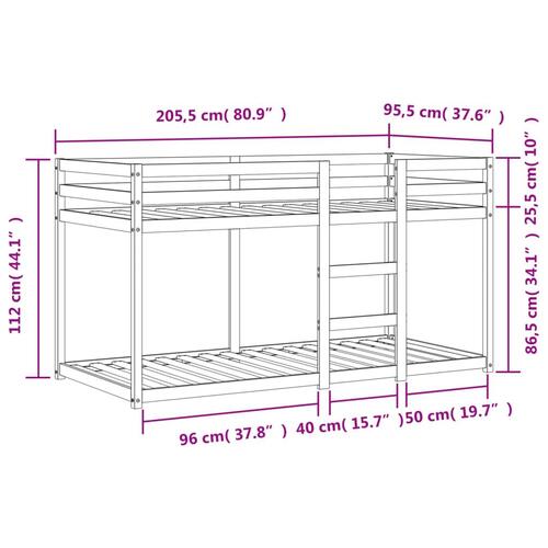 Køjeseng 90x200 cm massivt fyrretræ sort