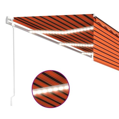 Markise m. rullegardin+LED+vindsensor 6x3 m auto orange/brun