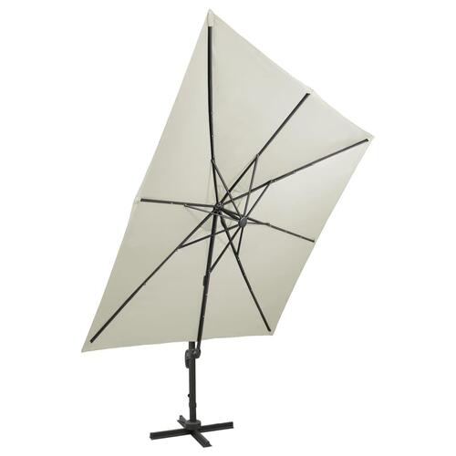Hængeparasol med stang og LED-lys 300 cm sandfarvet