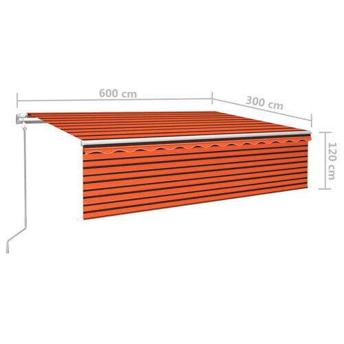 Markise m. rullegardin+LED+vindsensor 6x3 m auto orange/brun
