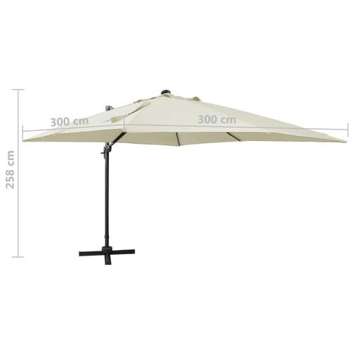 Hængeparasol med stang og LED-lys 300 cm sandfarvet