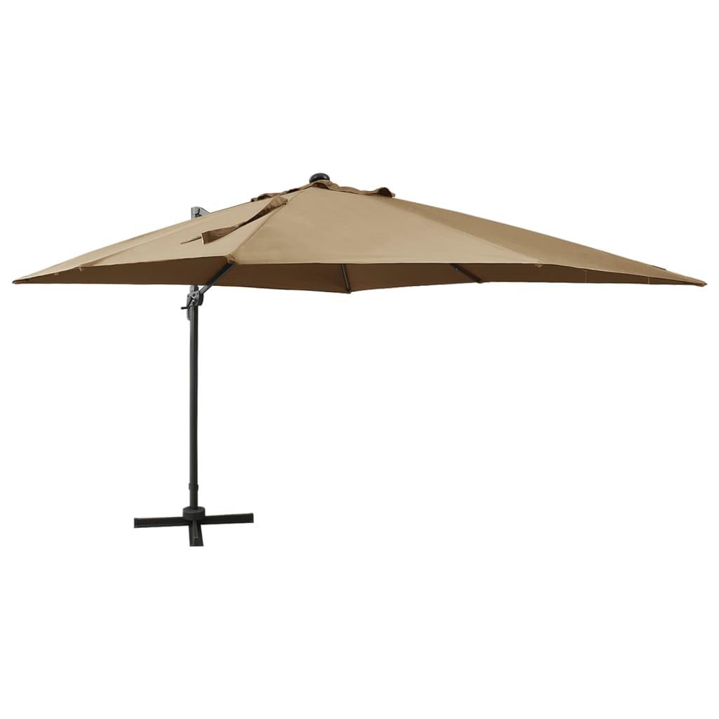 Hængeparasol med stang og LED-lys 300 cm gråbrun