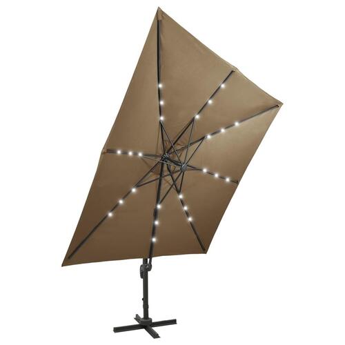 Hængeparasol med stang og LED-lys 300 cm gråbrun
