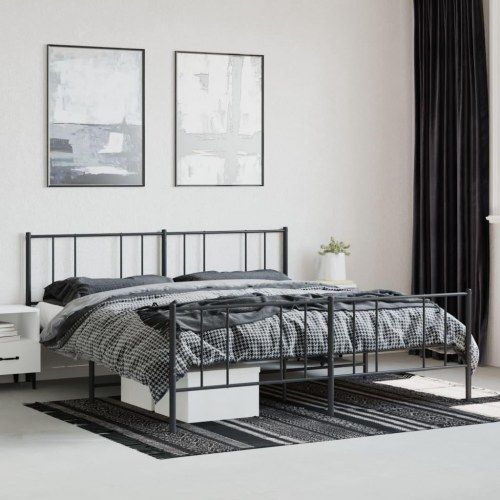 Sengeramme i metal med gavl og fodgærde 193×203 cm - sort
