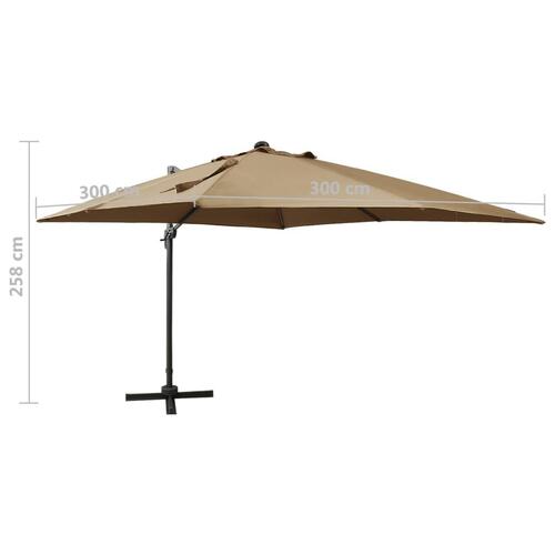 Hængeparasol med stang og LED-lys 300 cm gråbrun