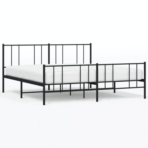 Sengeramme med sengegavl og fodgærde 200x200 cm - metal, sort