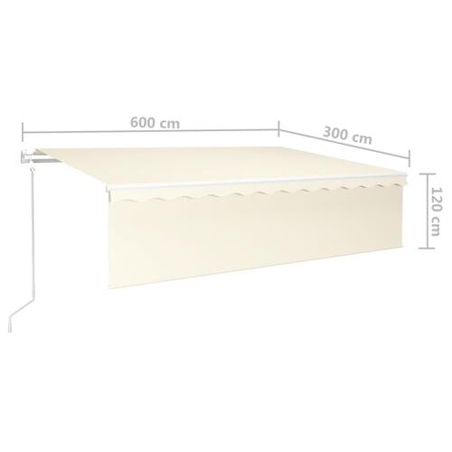 Markise m. rullegardin+LED+vindsensor 6x3 m auto cremefarvet