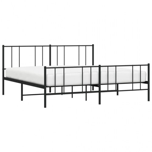 Sengeramme med sengegavl og fodgærde 200x200 cm - metal, sort