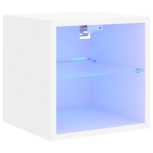 Væghængt tv-bord med LED-lys 30x28,5x30 cm hvid