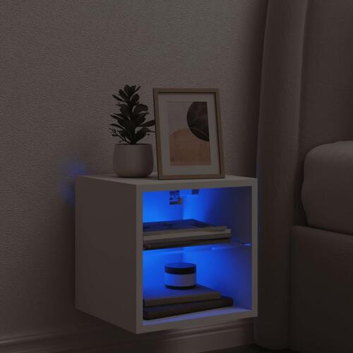 Væghængt tv-bord med LED-lys 30x28,5x30 cm hvid