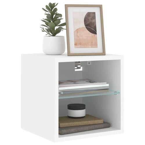 Væghængt tv-bord med LED-lys 30x28,5x30 cm hvid