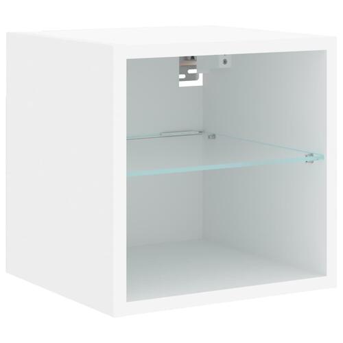 Væghængt tv-bord med LED-lys 30x28,5x30 cm hvid