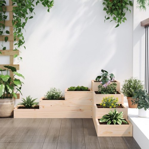 Plantekasse i 4 niveauer til hjørne 106 x 104,5 x 36 cm - massivt fyrretræ