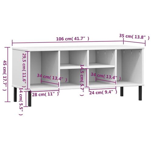 Skoreol med metalben OSLO 106x35x45 cm massivt træ hvid